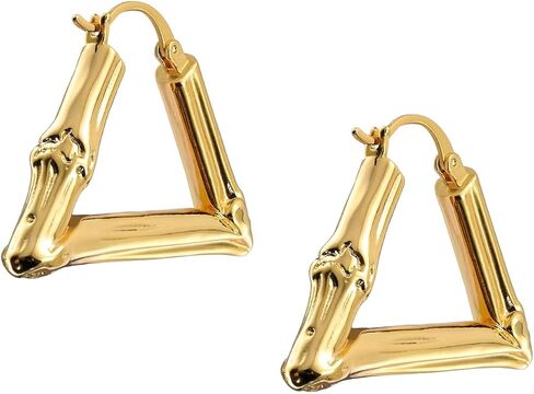 18K Bamboo Earrings Thick Geometric Gold Earrings Gold Hoop Earrings for Women in Saudi Arabia