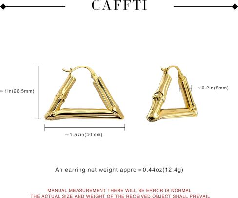 18K Bamboo Earrings Thick Geometric Gold Earrings Gold Hoop Earrings for Women in Saudi Arabia