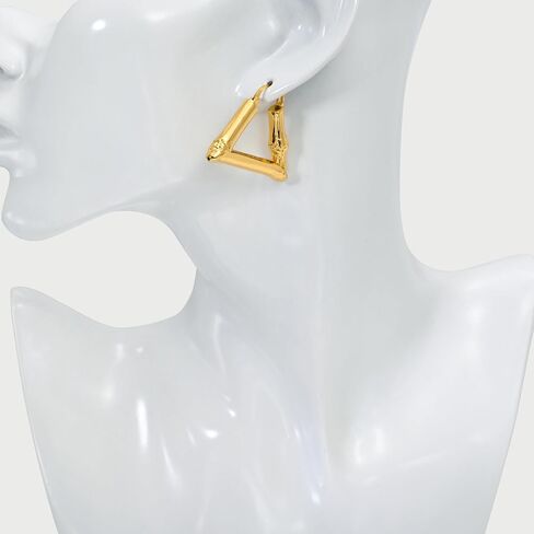18K Bamboo Earrings Thick Geometric Gold Earrings Gold Hoop Earrings for Women in Saudi Arabia