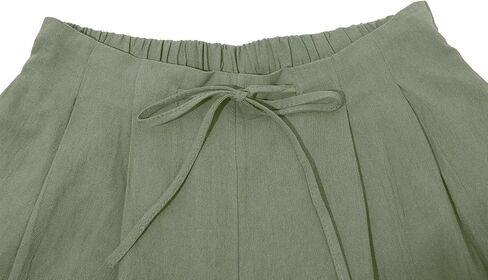 ebossy Women's Summer Drawstring Elastic Waist Cotton Linen Utility Beach Palazzo Pants Pockets (M, White) in Kuwait