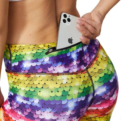 Printed Leggings with Pockets for Women Spandex Shorts Workout Leggings for Women Tummy Control Gym Yoga Capris in Kuwait