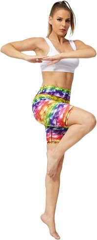 Printed Leggings with Pockets for Women Spandex Shorts Workout Leggings for Women Tummy Control Gym Yoga Capris in Kuwait