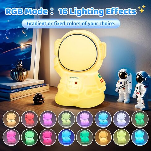 Toddler Night Light for Kids, 16 Colors Baby Night Light Kids, 1200mAh Rechargeable Cute Night Light, Soft&Safe Nursery Night Light for Baby Nursery, 2 Brightness+Tap Control Astronaut Light, Gift in Kuwait
