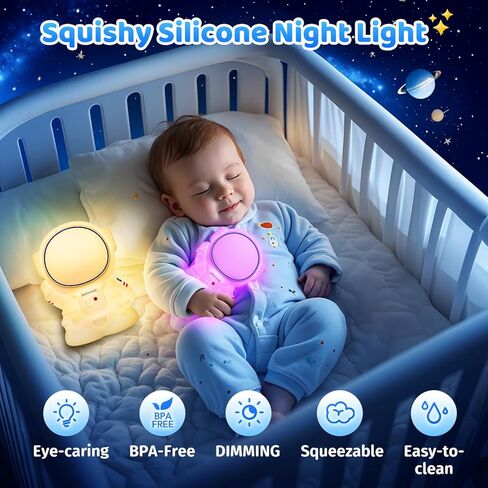Toddler Night Light for Kids, 16 Colors Baby Night Light Kids, 1200mAh Rechargeable Cute Night Light, Soft&Safe Nursery Night Light for Baby Nursery, 2 Brightness+Tap Control Astronaut Light, Gift in Kuwait
