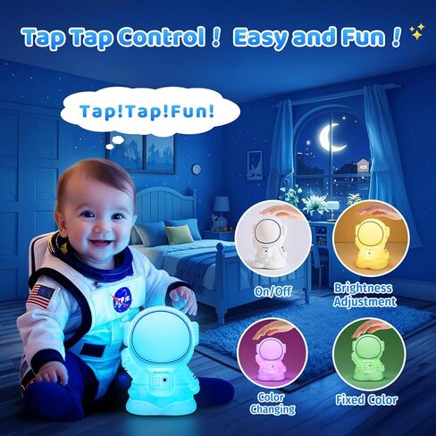 Toddler Night Light for Kids, 16 Colors Baby Night Light Kids, 1200mAh Rechargeable Cute Night Light, Soft&Safe Nursery Night Light for Baby Nursery, 2 Brightness+Tap Control Astronaut Light, Gift in Kuwait