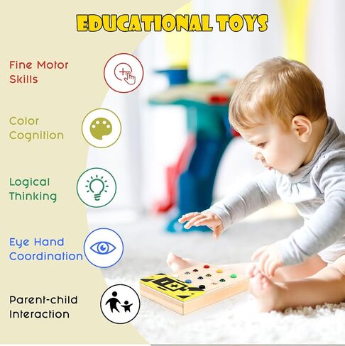 لوحة مشغولة LED من asweets Montessori للأطفال الصغار مع طنين، لوحة خشبية مشغولة مع مفاتيح إضاءة LED، ألعاب التوحد الحسية، ألعاب سفر للأطفال، هدايا للأطفال لعيد الميلاد وعيد الميلاد in Kuwait