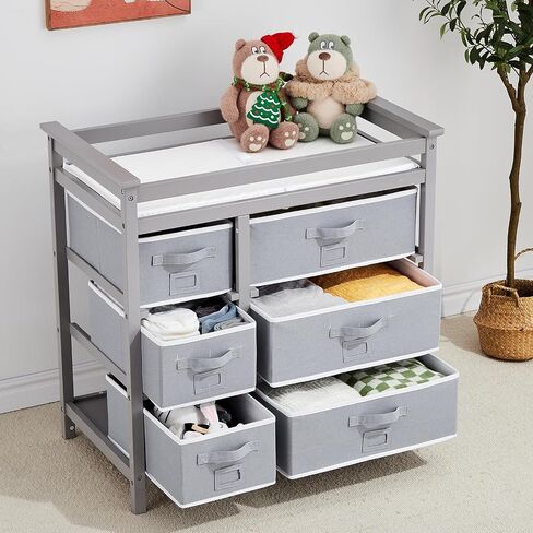 Wooden Diaper Changing Table, Modern Baby Changing Station Dresser with 6 Storage Drawers and Pad,Toddler Changing Diaper Table for Nursery Portable Changing Table for Baby Newborn Infant in Saudi Arabia