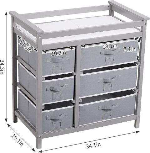 Wooden Diaper Changing Table, Modern Baby Changing Station Dresser with 6 Storage Drawers and Pad,Toddler Changing Diaper Table for Nursery Portable Changing Table for Baby Newborn Infant in Saudi Arabia