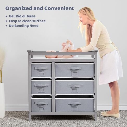Wooden Diaper Changing Table, Modern Baby Changing Station Dresser with 6 Storage Drawers and Pad,Toddler Changing Diaper Table for Nursery Portable Changing Table for Baby Newborn Infant in Saudi Arabia