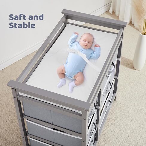Wooden Diaper Changing Table, Modern Baby Changing Station Dresser with 6 Storage Drawers and Pad,Toddler Changing Diaper Table for Nursery Portable Changing Table for Baby Newborn Infant in Saudi Arabia