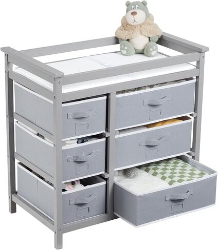 Wooden Diaper Changing Table, Modern Baby Changing Station Dresser with 6 Storage Drawers and Pad,Toddler Changing Diaper Table for Nursery Portable Changing Table for Baby Newborn Infant in Saudi Arabia