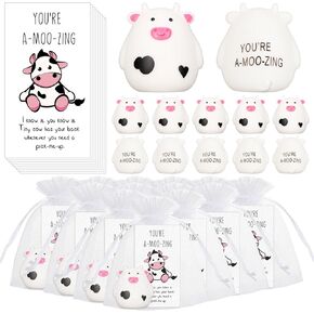 Cholemy 30 Sets Thank You Gifts Include PVC Cow Bath Toy Inspirational You're A-Moo-Zing Cards with Organza Bags Employee Appreciation Gift for Coworkers Farm Animal Cow Party Baby Shower Favors