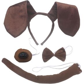 Kirei Sui Kids Black Brown Puppy Dog Headband Bow Tie Tail Nose 4pcs Costume