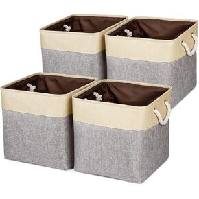 Univivi سلة صناديق تخزين قابلة للطي مقاس 13 × 13 مكعبات تخزين [4 عبوات] مع مقابض قوية سلال تخزين من القماش الرمادي سلال تنظيمية in Kuwait