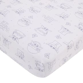 Star Wars Grogu Cutest in The Galaxy Cream and White Nursery Fitted Crib Sheet
