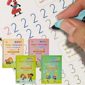 Magic Practice Copybook,Reusable Writing Practice Book Kit for Kids,Preschool Grooves Workbooks to Help Children Improve Their Handwriting Ages 3-5(5 Books+Pens+Bag)
