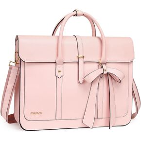 MOSISO Laptop Bag for Women, 15.6 inch PU Leather Laptop Shoulder Bag Convertible to Backpack, 16 inch Stylish Messenger Bag Casual Handbag Work Briefcase Travel Computer Bag with Bowknot, Pink