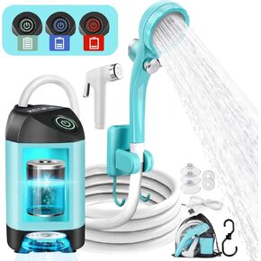 AUTOPkio Portable Camping Shower Pump - Camp Shower with Outdoor Showerhead Sprayer & Rechargeable 4500mAh Battery Pump for Camping, Travel, Hiking, Car Washing, Pet Bath(Green)