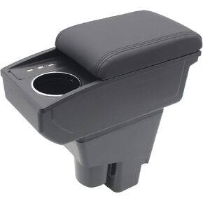 Car Armrest Box for Honda Fit Jazz Hatchback 2002-2008 Auto Accessories Center Console Cup Holder Double Layer Storage Space with 3 Charging USB Ports (Black Stitches)