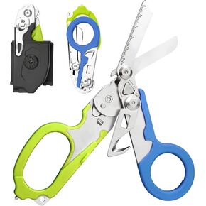 Trauma Shears,6 in-1 Emergency Response Shears with Protective Sheath,Medical Scissors Trauma Scissors for Outdoor Camping Rescue（blue green）