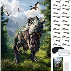 SietDESEO Pin The Tail on The Dinosaur Party Games with 24 Pcs Tail Stickers Dinosaur Party Games for Kids Boys Birthday Carnival Party Supplies Pin The Tail Game