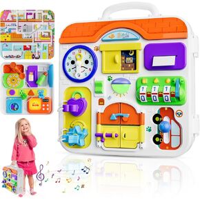 Montessori Busy Board for 1-2 Years Old, Toddler Toys for 1+ Years Old Boy Girl Birthday Gifts, Baby Toy 12-18 Months, Sensory Learning Educational Travel Toy for 1-3 w/ Sounds & Lights
