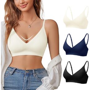 DEANGELMON Womens Bras Seamless Smoothing Bralettes Padded Adjustable Straps V Neck Bra Everyday Comfort Pack