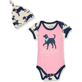 Little Blue House by Hatley Baby Boys' Bodysuit & Cap, Plaid Moose, 12-18 Months
