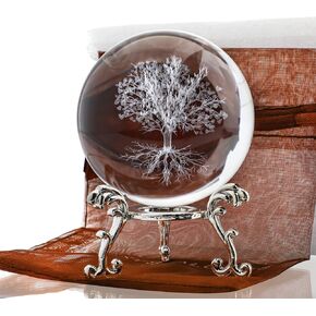 H&D HYALINE & DORA 60mm(2.3inch) Moon Crystal Ball Paperweight 3D Laser Engraved Quartz Glass Ball with Stand Sphere Table Decor Crafts