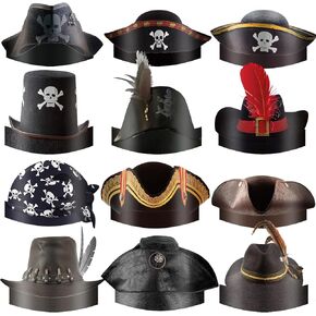 Funtery 48 Pcs Pirate Hat Pirate Party Accessories Kids Paper Costume Cap for Halloween Caribbean Cosplay