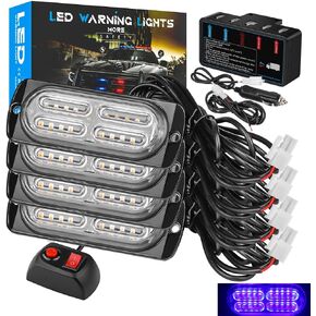 【UPGRADED】 LED Emergency Strobe Warning Lamps Kit, 4 Pods 20LEDs 18 Flash Patterns for Warning Strobe light, Emergency Light, Side Light, Prompt Light, Marker Light, Beacon Light (Amber)