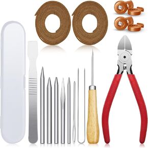 Fabbay 16 Pcs Glove Relacing Kit Glove Care Kit 2 Pcs 78.74 Inch Leather Laces 4 Pcs Glove Locks 7 Pcs Lacing Needle Leather Cutter Scratch Awl Tool for Baseball Softball Mitt Repair