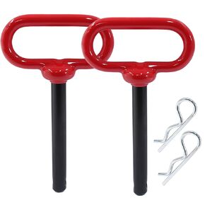 Bonsicoky 2Pcs Tractor Towing Hitch Pin and Clip, 1/2 x 4 Inch Trailer Gate Pin for Towing Tractor, RV, Truck, Boat, Car - Red Handle