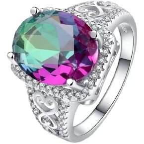 925 Silver Fashion New Zircon Boutique Diamond Wedding Engagement Ladies Girls Ring Jewelry Size【6-10】 525 (8)