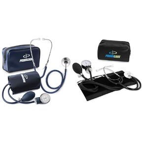 Primacare DS-9197-BL مجموعة أدوات قياس ضغط الدم اليدوية الاحترافية من السلسلة الكلاسيكية للبالغين، مجموعة قياس ضغط الدم للطوارئ مع سماعة الطبيب وحقيبة جلدية محمولة، سوار من النايلون، أزرق