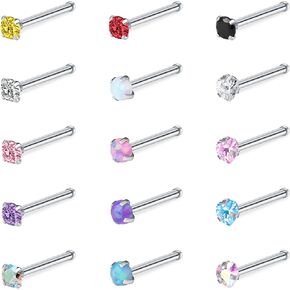 Incaton 24PCS 20G Nose Ring Stainless Steel Nose Rings Hoops L Shaped Screw Studs Rings CZ Butterfly Dangling Nose Ring for Women Men