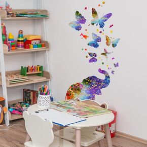 Colorful Butterfly Animals Cute Elephant Removable Peel and Stick Cartoon Wall Decals for Kids Baby Nursery Playroom Bedroom Classroom Kindergarten Wall Decor.