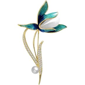 Women's Crystal Pearl Flower Brooches Elegant Rhinestone Floral Statement Brooch Pins Fashion Jewelry Accessories for Women Girl Gift