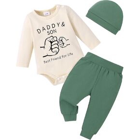 YALLET Baby Boy Clothes Newborn Infant Boy Outfits 3PCS Letter Print/Solid Color Rompe Pants Hat Fall Winter Clothing 0-18M