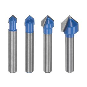 HARFINGTON 1set Router Bits 15.8/19/22.2/25.4mm Dia 1/4" Shank 90 Degree V Type End Mill Carbide for Woodworking Carpentry Engraving Edge Trimmer Cutter Tools