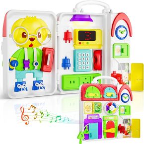 Toddler Toys for 1-2 Year Old Boy Girl, Montessori Musical Busy Board, Bilingual Learning Toy for 12-18 Months, 1st Birthday Gifts，Educational Baby Toy Age 1 2 3, Developmental Toys