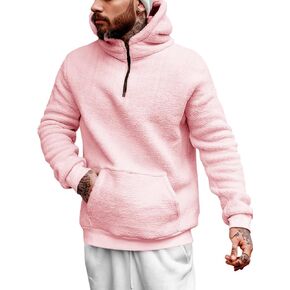 Runcati Mens Sherpa Fleece Hoodies Pullover Quarter Zip Casual Hooded Chunky Fall Winter Warm Sweatshirt