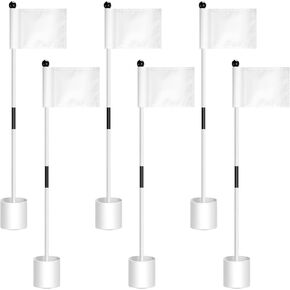 Lenwen 6 Sets Golf Pin Flag Hole Cup Set Practice Putting Green Flags Golf Pole Pin Flagpole Golf Hole Cup Nylon Golf Flags Portable Mini Golf Flag Sticks 2 Section Design for Yard Backyard