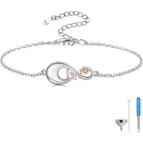 Sterling Silver Infinity Urn Bracelet for Ashes - S925 Teardrop Cubic Zirconia Cremation Keepsake Jewelry Gift for Women Loss Loved One