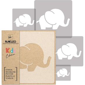 NAKLEO 5 pcs Reusable Plastic Stencils - Elephant Mammal Animal - 13.4" to 3.5" - Pattern Children Kids Painting Template Room Decor - Craft DIY Wall Furniture