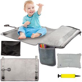 Airplane Bed for Toddler, Airplane Travel Bed Seat Extender, Airplane Leg Rest for Kids to Lie Down, Baby Travel Essentials for Flying Sleeping,Grey