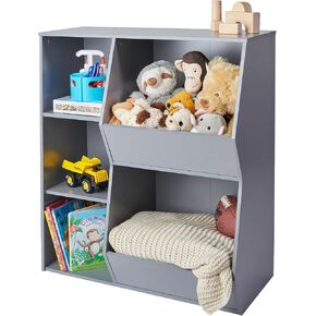 Badger Basket Side Combo Bin Unit and Book Shelf for Kids-Gray Toy Storage Cubby
