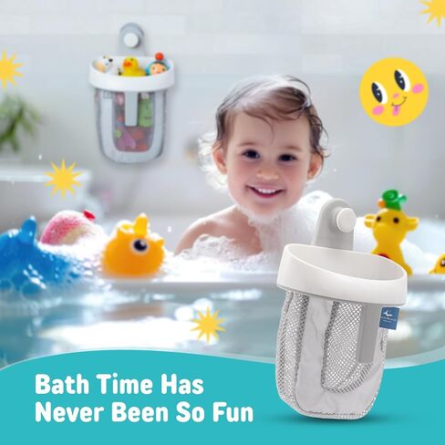 Moonie Milestone™ Hanging Bath Toy Storage | Quick-Drying Mesh Toddler Bath Toy Holder | Make Bathroom Clutter-Free with Bathtub Toy Storage | Keep Bath Time Tidy with Ease and Style | Grey in Saudi Arabia