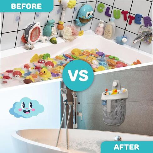 Moonie Milestone™ Hanging Bath Toy Storage | Quick-Drying Mesh Toddler Bath Toy Holder | Make Bathroom Clutter-Free with Bathtub Toy Storage | Keep Bath Time Tidy with Ease and Style | Grey in Saudi Arabia