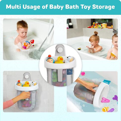 Moonie Milestone™ Hanging Bath Toy Storage | Quick-Drying Mesh Toddler Bath Toy Holder | Make Bathroom Clutter-Free with Bathtub Toy Storage | Keep Bath Time Tidy with Ease and Style | Grey in Saudi Arabia